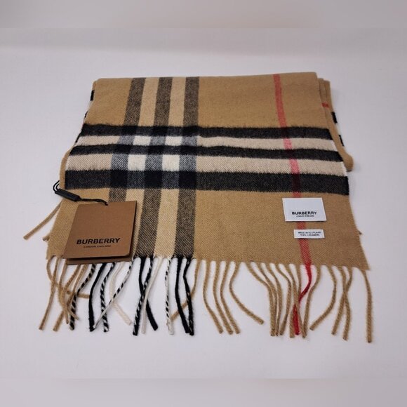 Burberry Giant Check 100% Cashmere Scarf Archive Beige Scotland 168x30 $500+ - Picture 1 of 16